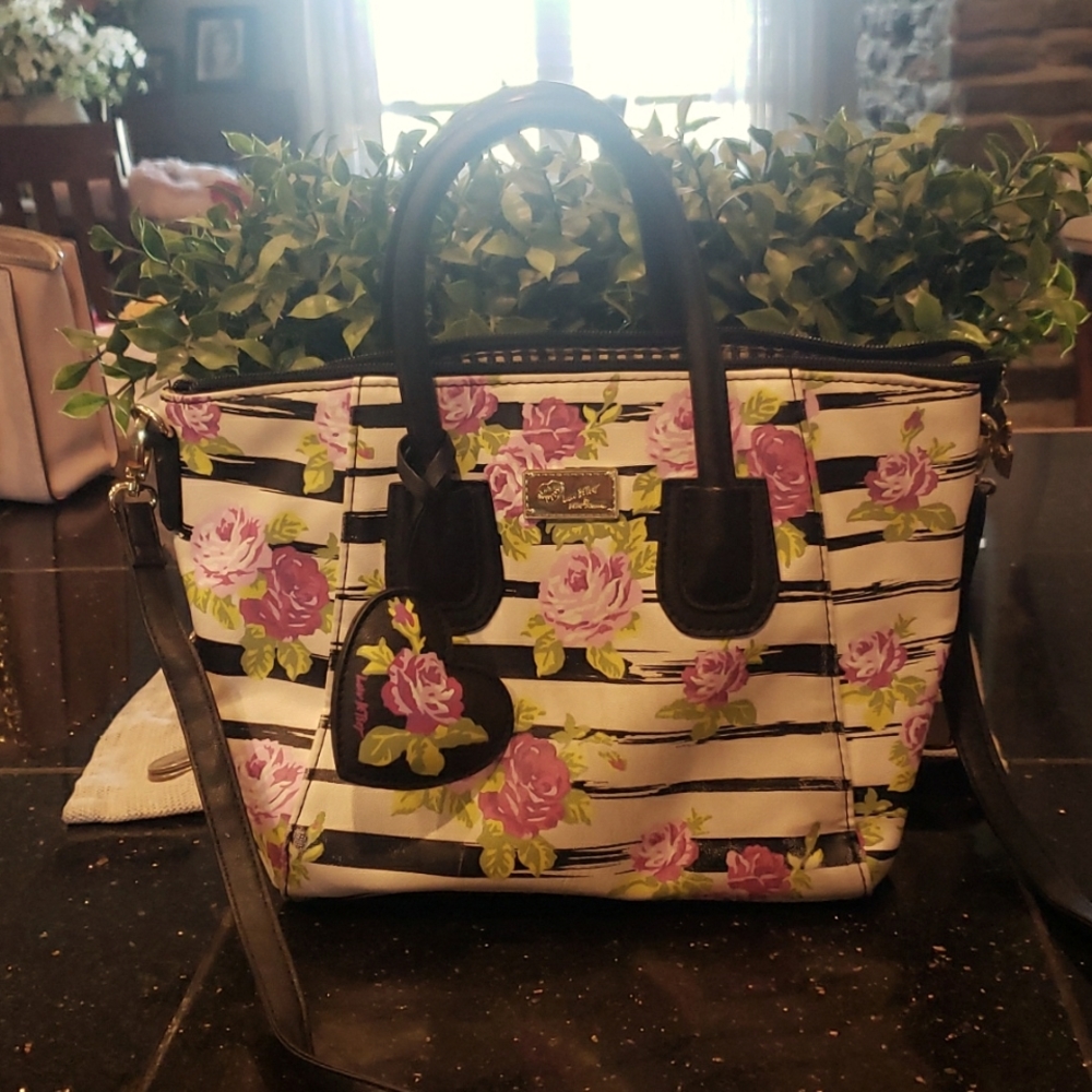 Betsey Johnson roses and stripes purse